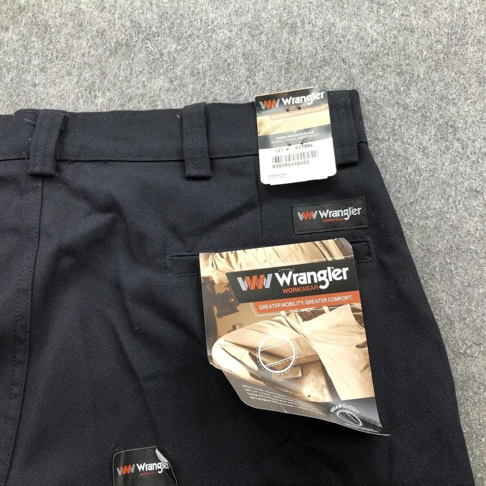 Wrangler Pants Mens 36x32 Black Canvas Chino Regular Straight Riggs Workwear